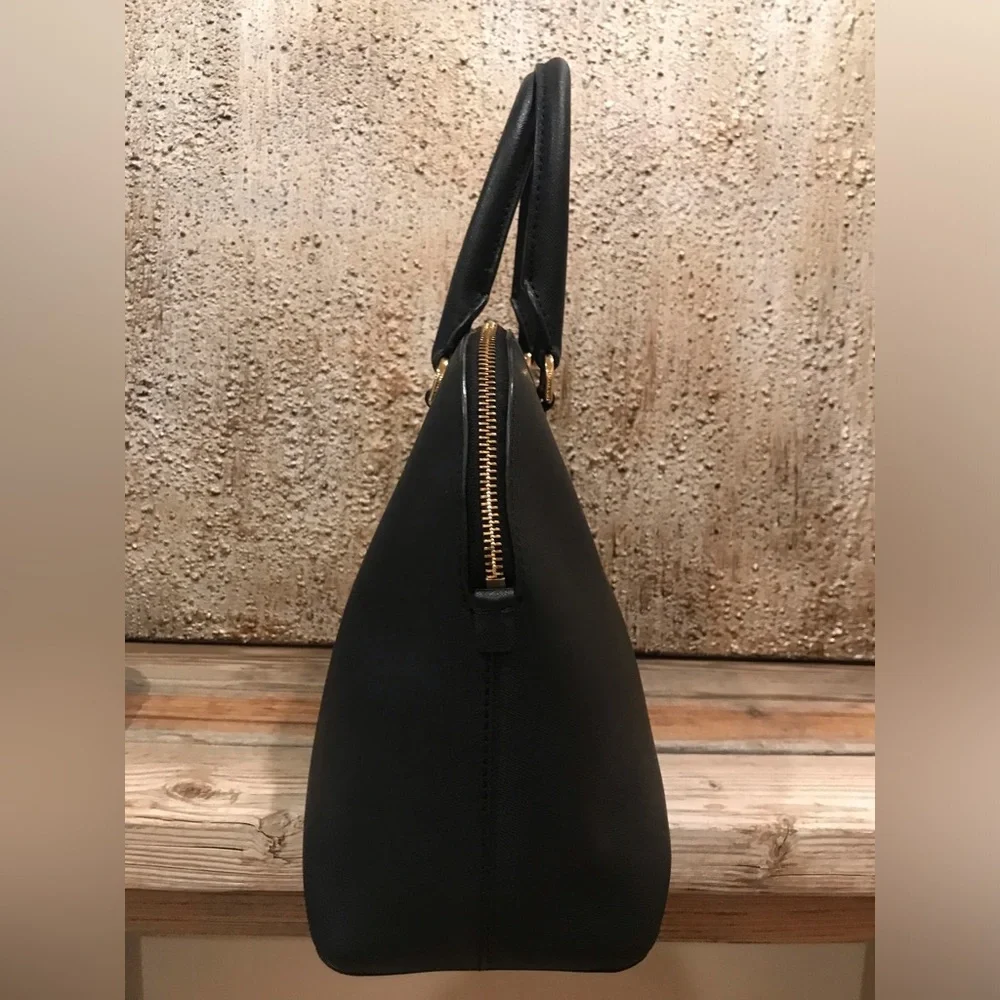 MICHAEL KORS Cindy Large Leather Dome Satchel Black Handbag/Crossbody W/Gold - Picture 9 of 17